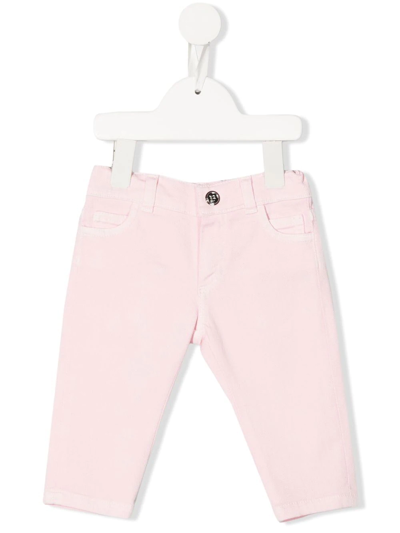 Balmain Babies' Logo-embroidered Straight-leg Jeans In Pink