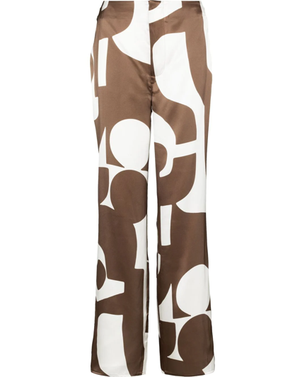 Sir Brown Julien Geometric Print Silk Trousers In Abstract Chocolat