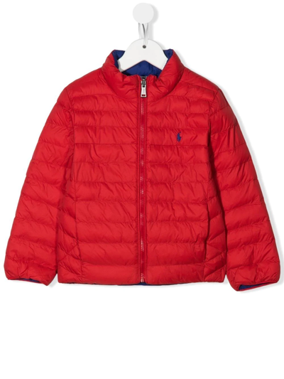 Ralph Lauren Kids' Reversible Embroidered Logo Quilted Jacket In Red