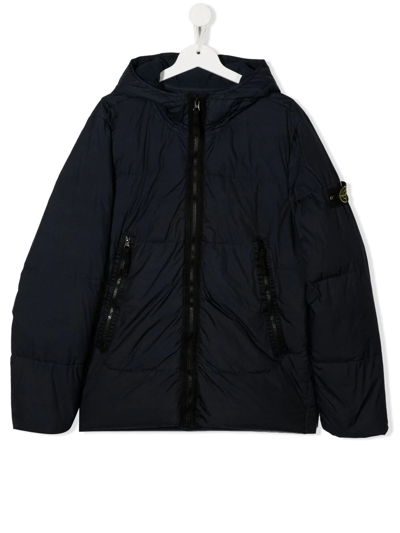 Stone Island Junior Teen Logo-patch Feather-down Jacket In Blue