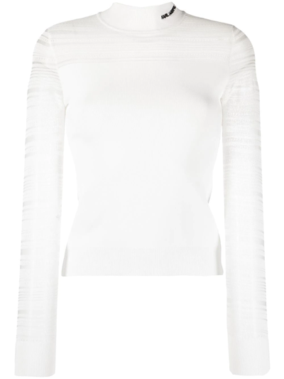 Karl Lagerfeld Embroidered Logo High-neck Jumper In White