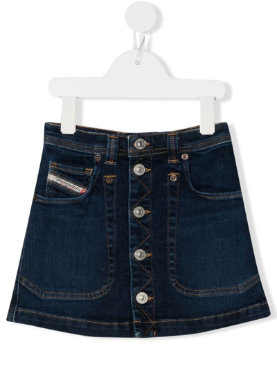 Diesel Kids' Button-up A-line Denim Skirt In Blue