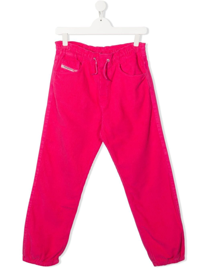 Diesel Teen Cotton Ribbed Straight Trousers In Pink