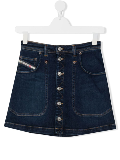 Diesel Kids' Button-up A-line Denim Skirt In Blue
