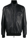 Giorgio Armani Embossed-logo Leather Jacket In Blue