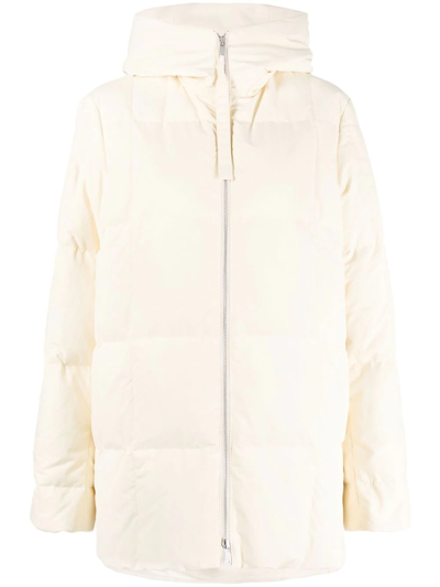 Jil Sander Padded Zip-up Cotton Hooded Coat In Neutrals