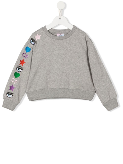 Chiara Ferragni Cf Rainbow Embroidered Sweatshirt In Grey