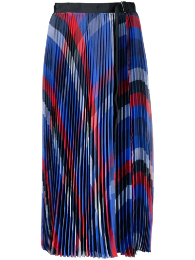 Sacai Graphic-print Pleated Skirt In Blue