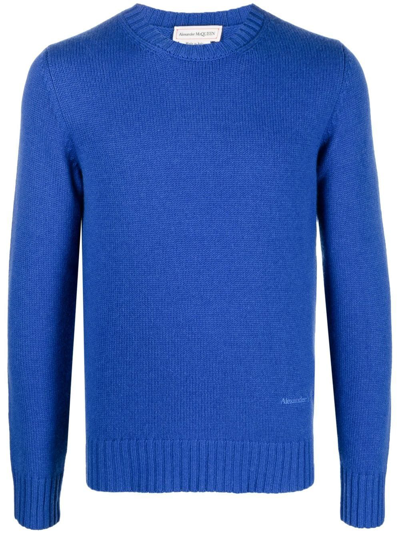 Alexander Mcqueen Logo-embroidered Cashmere Sweater In Blue