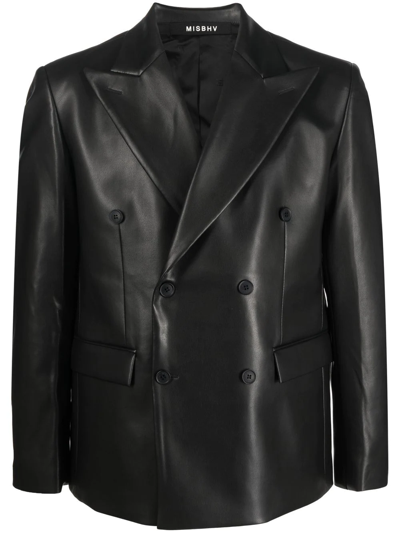 Misbhv Double-breasted Leather-effect Jacket In Black