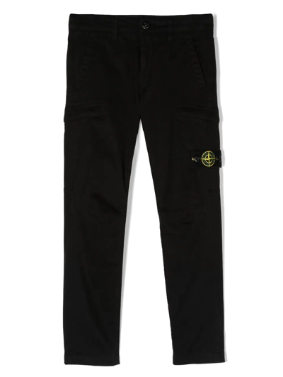 Stone Island Junior Kids' Compass-patch Trousers In Black