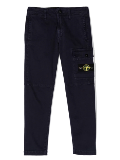 Stone Island Kids' Logo-patch Straight-leg Trousers In Black