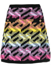 Versace Double Pocket Monogram Rainbow Knit Skirt In Black