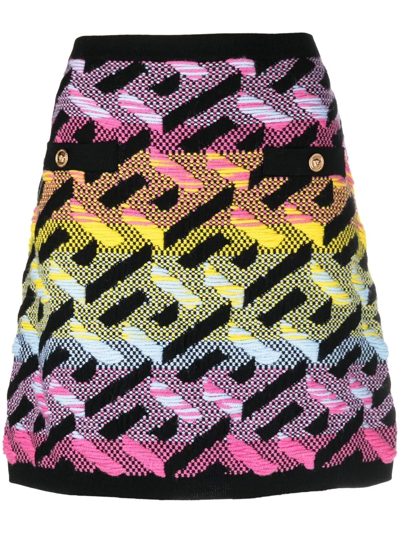 Versace Double Pocket Monogram Rainbow Knit Skirt In Multi-colour