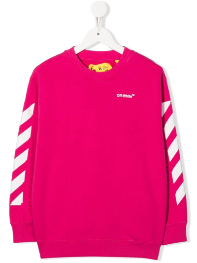 Off-white Kids' Logo-print Stripe-sleeve Sweatshirt In Pink