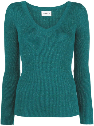 P.a.r.o.s.h Metallic-threaded Ribbed-knit Jumper In Green