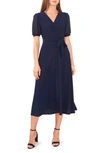 Chaus Clip Dot Puff Sleeve Tie Front Midi Dress In Jbs Navy