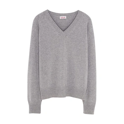 Tricot Recycled Cashmere V-neck Sweater In Grey