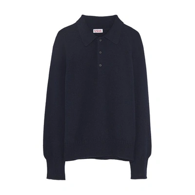 Tricot Recycled Cashmere Polo Jumper In Dark Navy