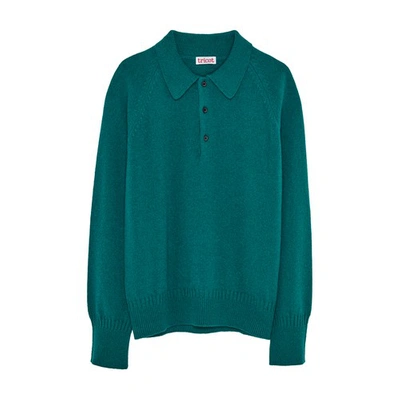 Tricot Recycled Cashmere Polo Sweater In Bottle Green