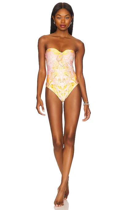 Zimmermann Lyre Keyhole Strapless Tie-front One-piece Swimsuit In Yellow