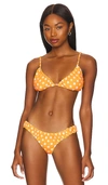 Caroline Constas Stacia Bikini Top In Yellow White Polka Dot