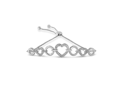 Haus Of Brilliance .925 Sterling Silver Diamond Accent Interlinking Triple Heart 4"-10" Adjustable Bolo Bracelet In Grey