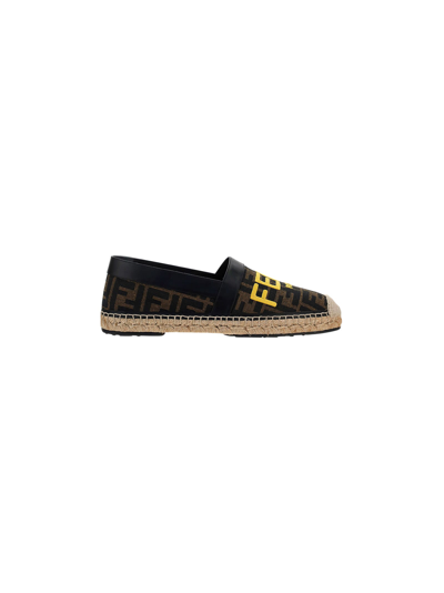 Fendi Logo-embroidered Leather-trimmed Canvas-jacquard Espadrilles In Tobacco