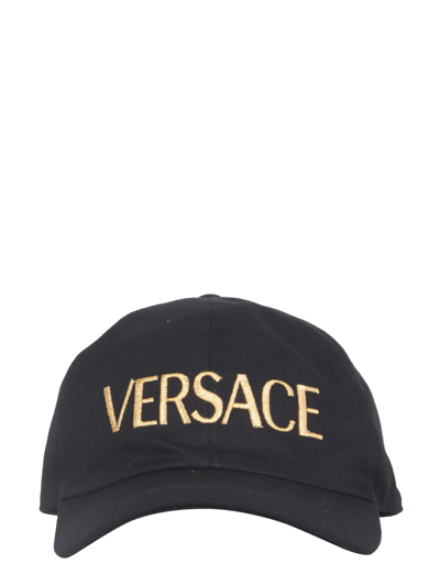 Versace Embroidered Logo Baseball Cap In Black
