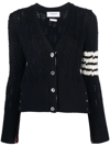 Thom Browne Four-bar Stripe Open-knit Cardigan In Grey