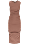 Dolce & Gabbana Ruched Sleeveless Jersey Midi Dress In Brown