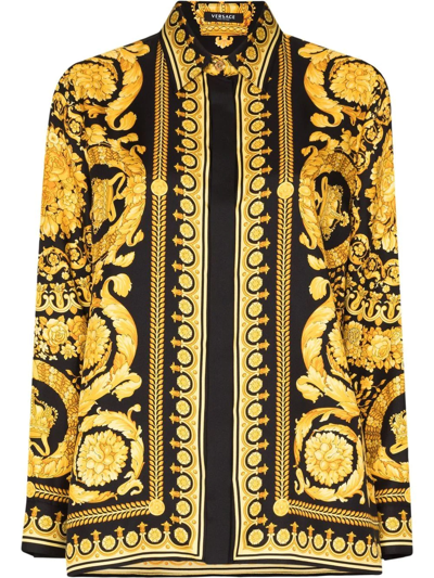 Versace Baroque Heritage Silk Formal Shirt In Nero Oro