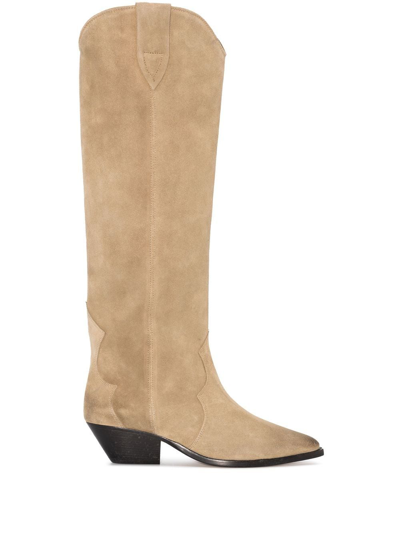 Isabel Marant Neutral Denvee 40 Suede Cowboy Boots In Neutrals