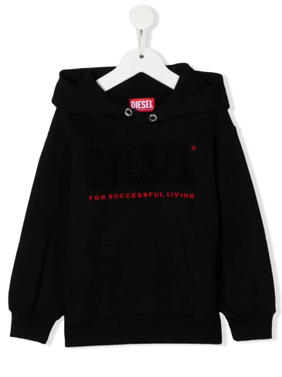 Diesel Kids' Logo-print Hoodie In Black