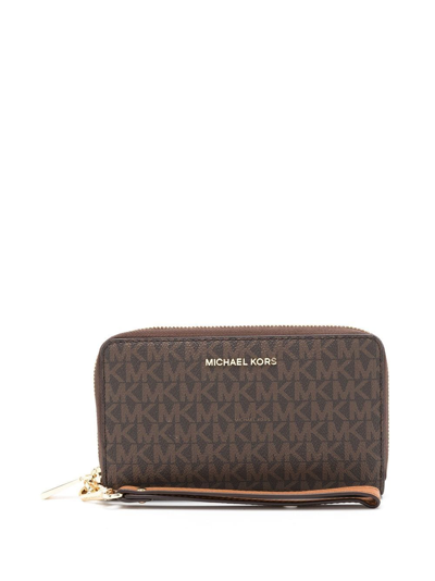 Michael Michael Kors Jet Set Logo-print Wallet In Brown