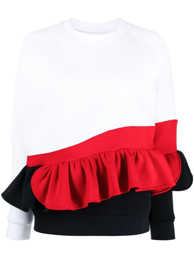 Atu Body Couture Ruffled Round-neck Sweatshirt In White