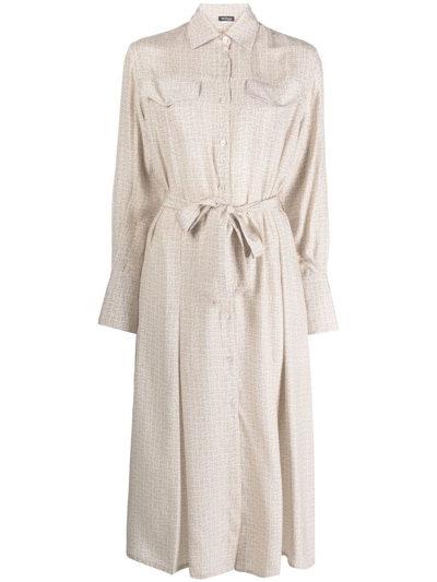 Kiton Waist-tied Silk Shirt Dress In Neutrals