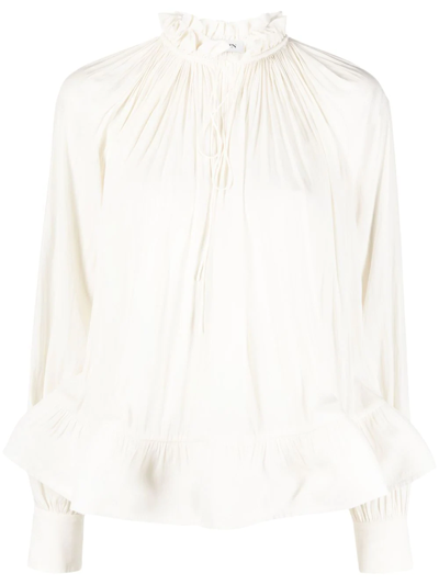 Lanvin Ruffled-detail Long-sleeved Blouse In White
