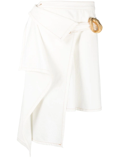 Jw Anderson Chain-detail Draped Denim Skirt In White