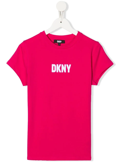 Dkny Kids' Logo-print Organic-cotton T-shirt In Pink