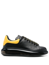 Alexander Mcqueen Oversized Gel Sole Leather Platform Sneakers In Black Pop Yellow