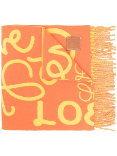 Loewe Logo Wool-cashmere Scarf In Orange Yellow