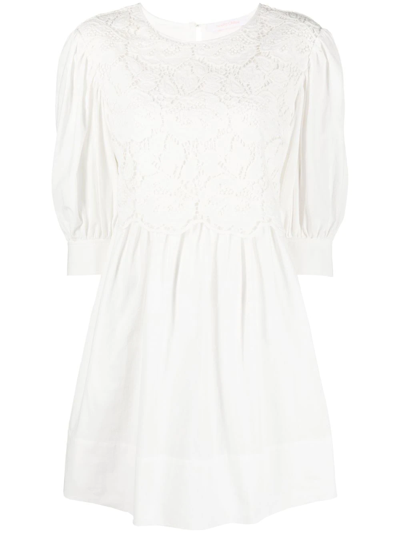 See By Chloé Lace-panelled Cotton-poplin Mini Dress In Cloudy White