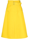 Jil Sander Belted Wool Midi Skirt In Yellow