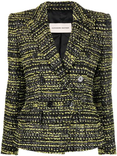 Alexandre Vauthier Double-breasted Tweed Blazer In Lemon Tonic