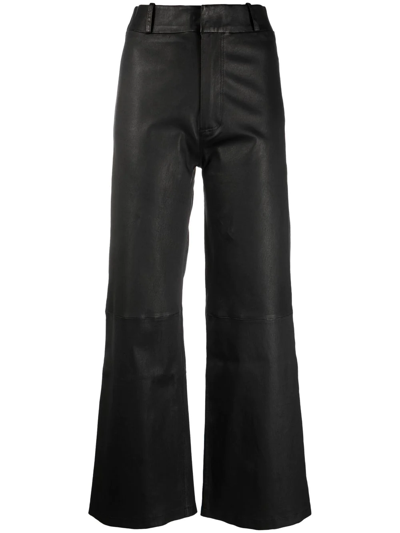 Arma Wide-leg Cropped Leather Trousers In Nero