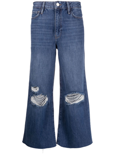 Frame Distressed Cropped-leg Jeans In Blue