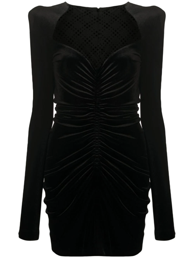 Philosophy Di Lorenzo Serafini Flocked Tulle-trimmed Ruched Velvet Mini Dress In Black