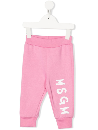 Msgm Babies' Logo-print Slip-on Track Pants In 粉色