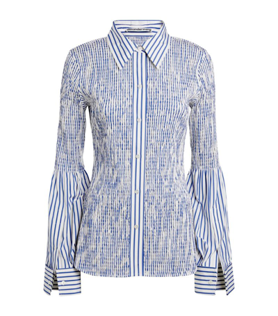 Alexander Wang Smocked French Cuff Cotton Long-sleeved Shirt In Blue
